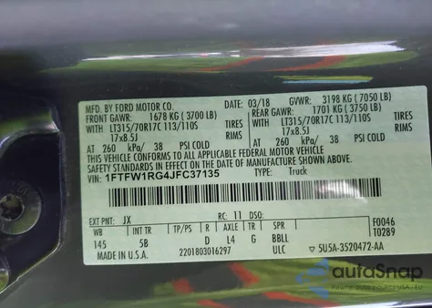 2018 Ford F-150 Raptor from USA, damaged, VIN 1FTFW1RG4JFC37135